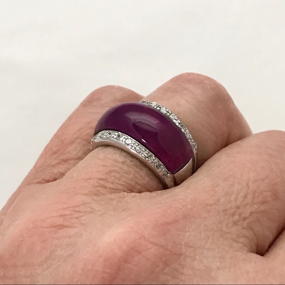 Sterling Silver Purple Glass Wide Dome Ring Sz 8 - Picture 2 of 4